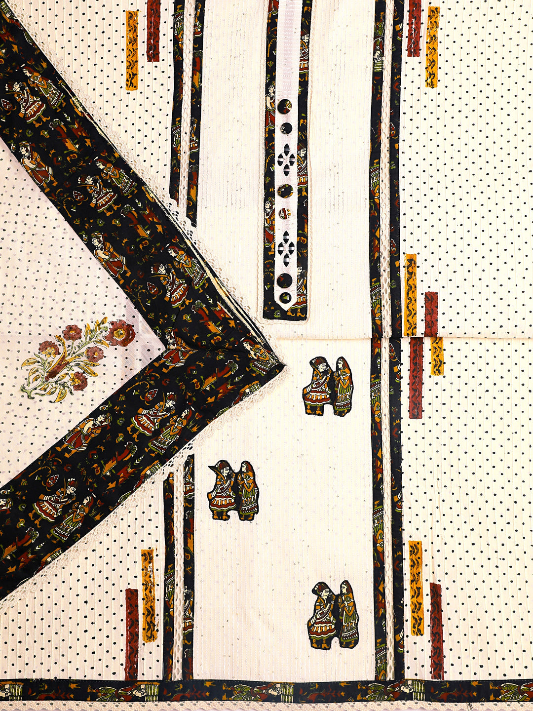 Off White Sequinced Cotton Dress Material With Dupatta