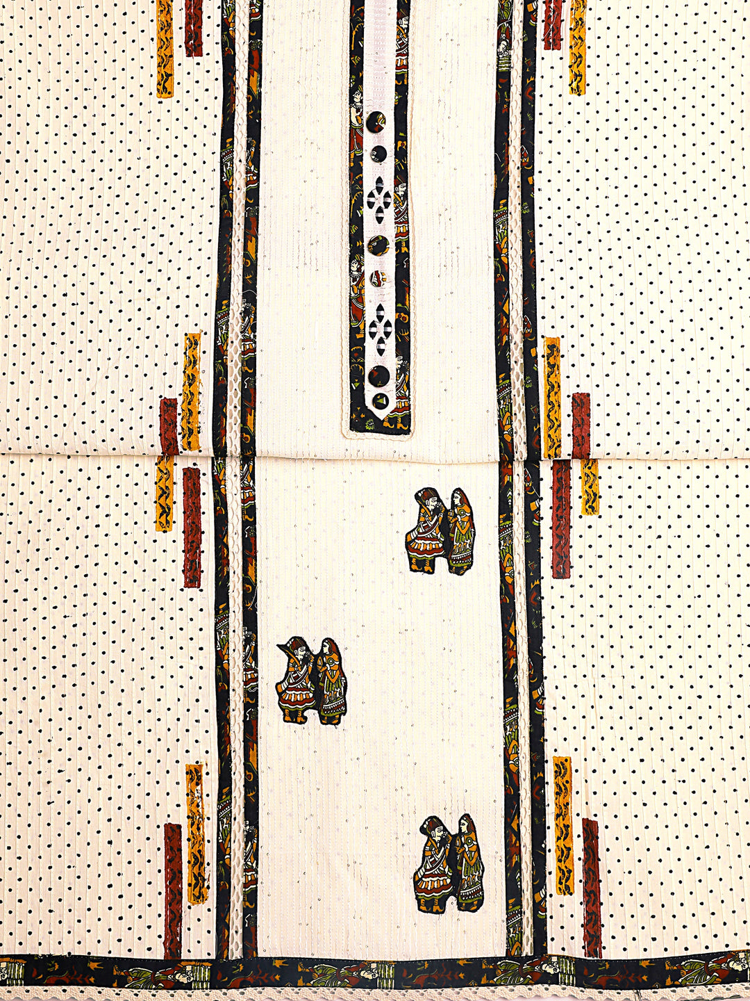 Off White Sequinced Cotton Dress Material With Dupatta