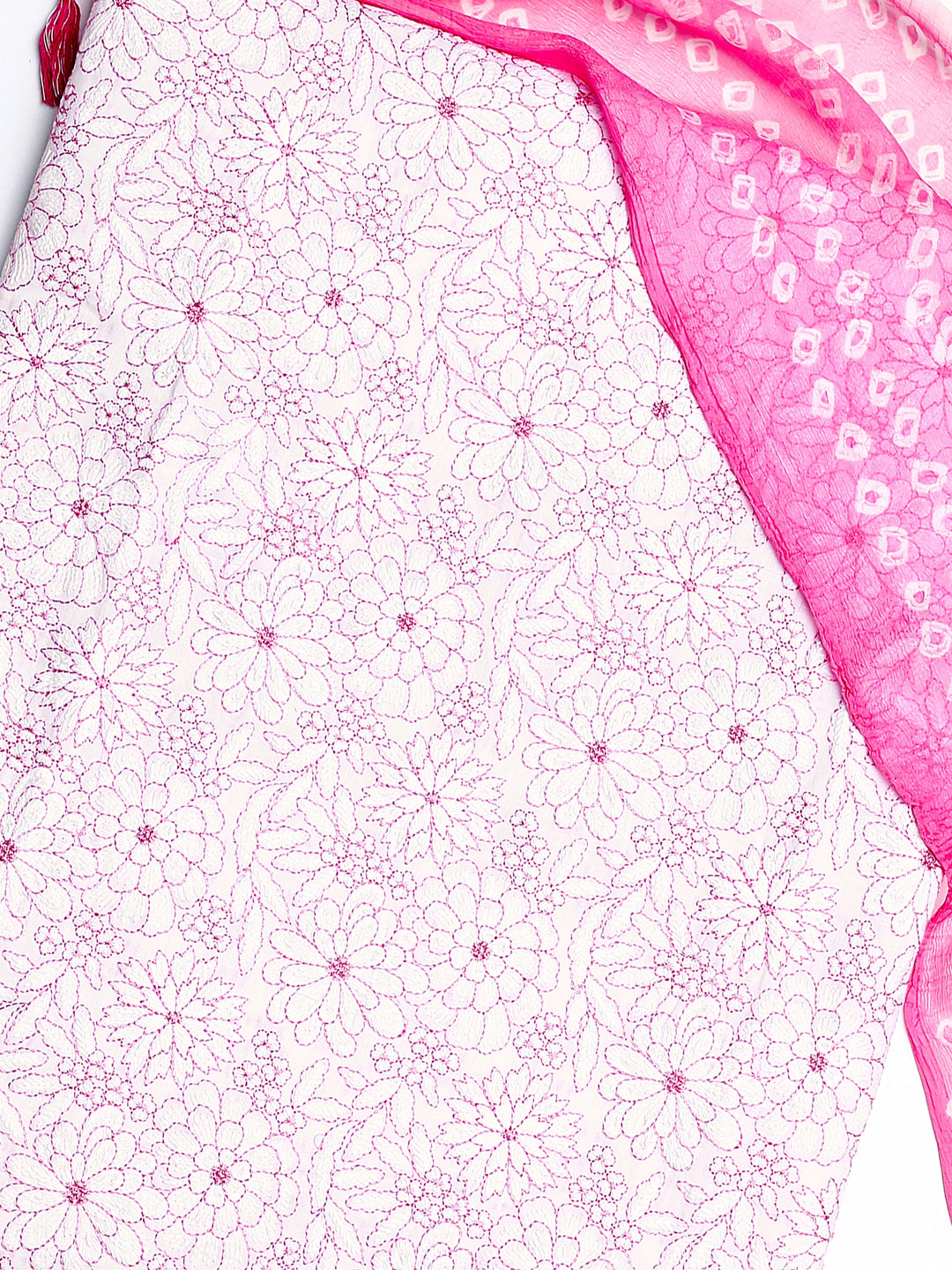 White Floral Printed Cotton Dress Material With Dupatta