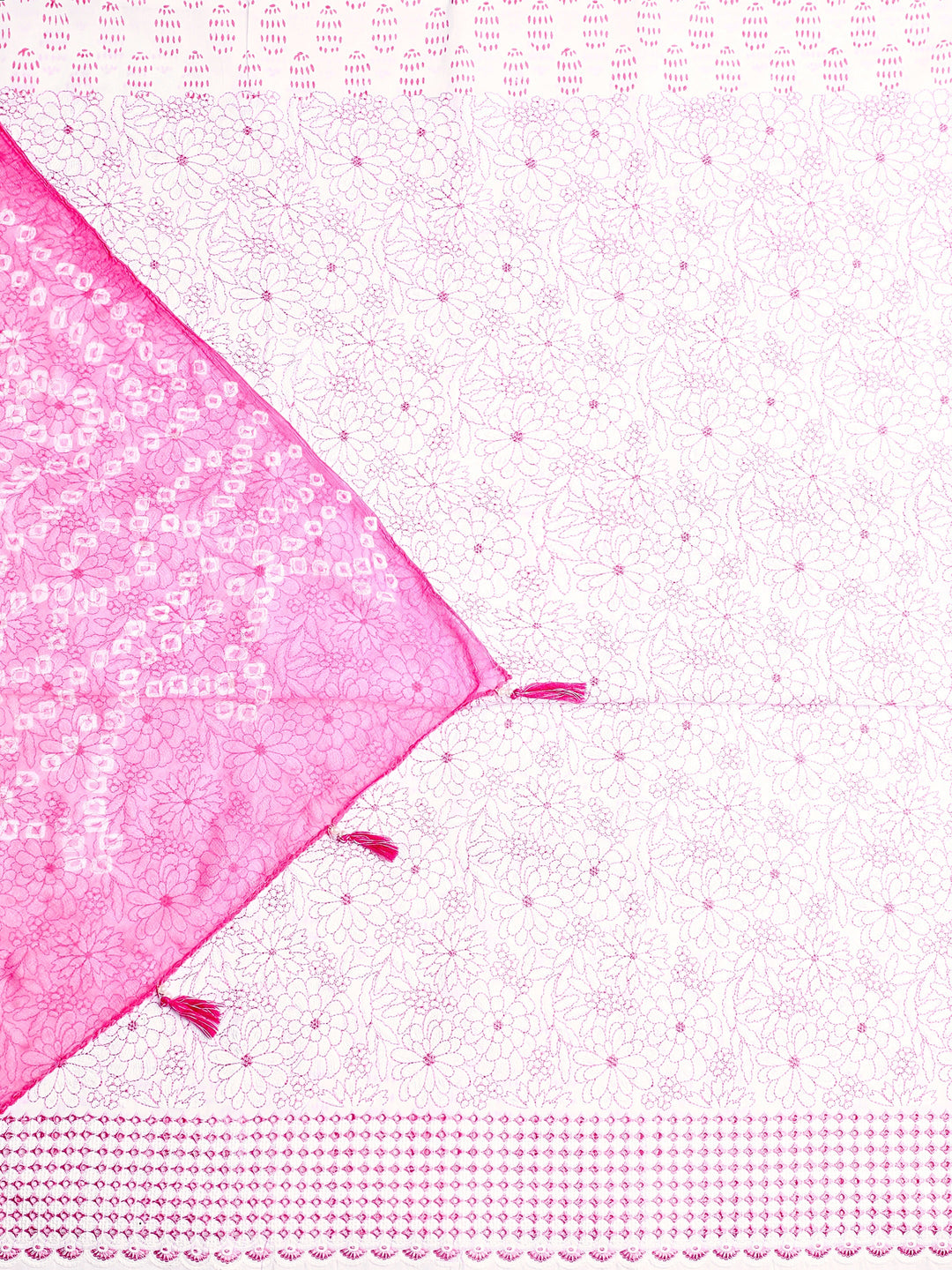 White Floral Printed Cotton Dress Material With Dupatta