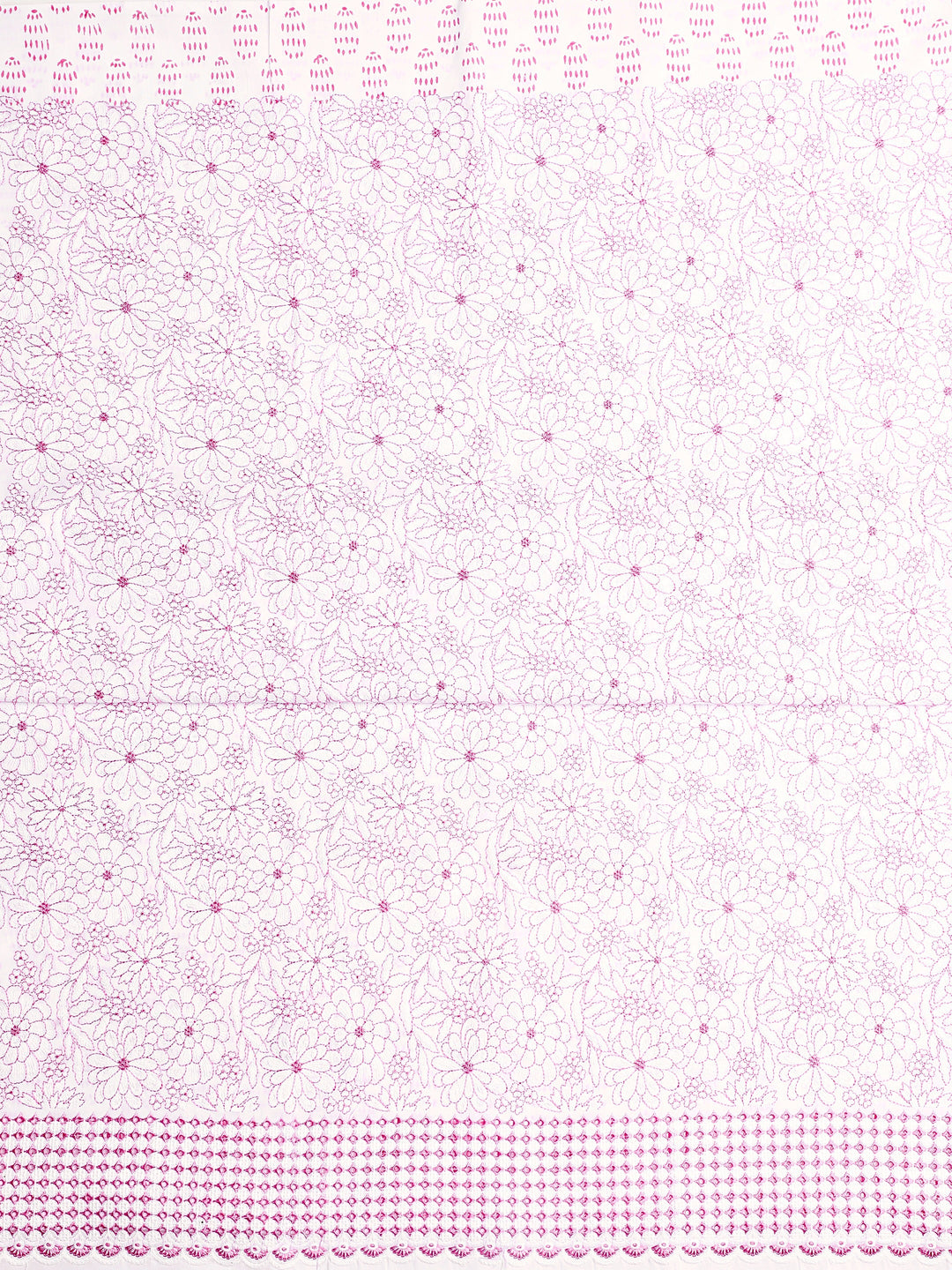 White Floral Printed Cotton Dress Material With Dupatta