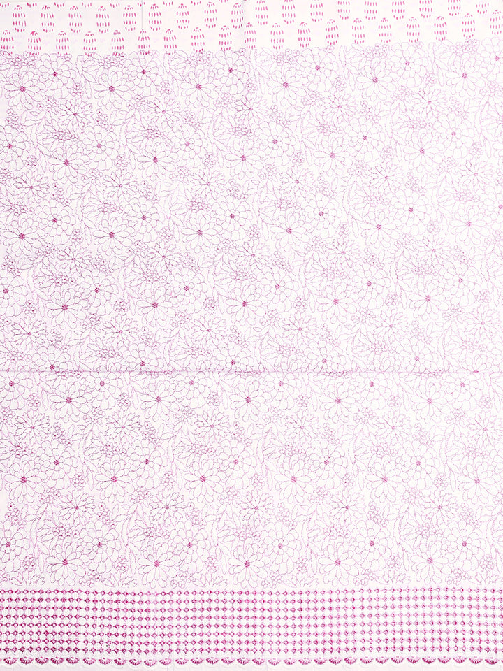 White Floral Printed Cotton Dress Material With Dupatta