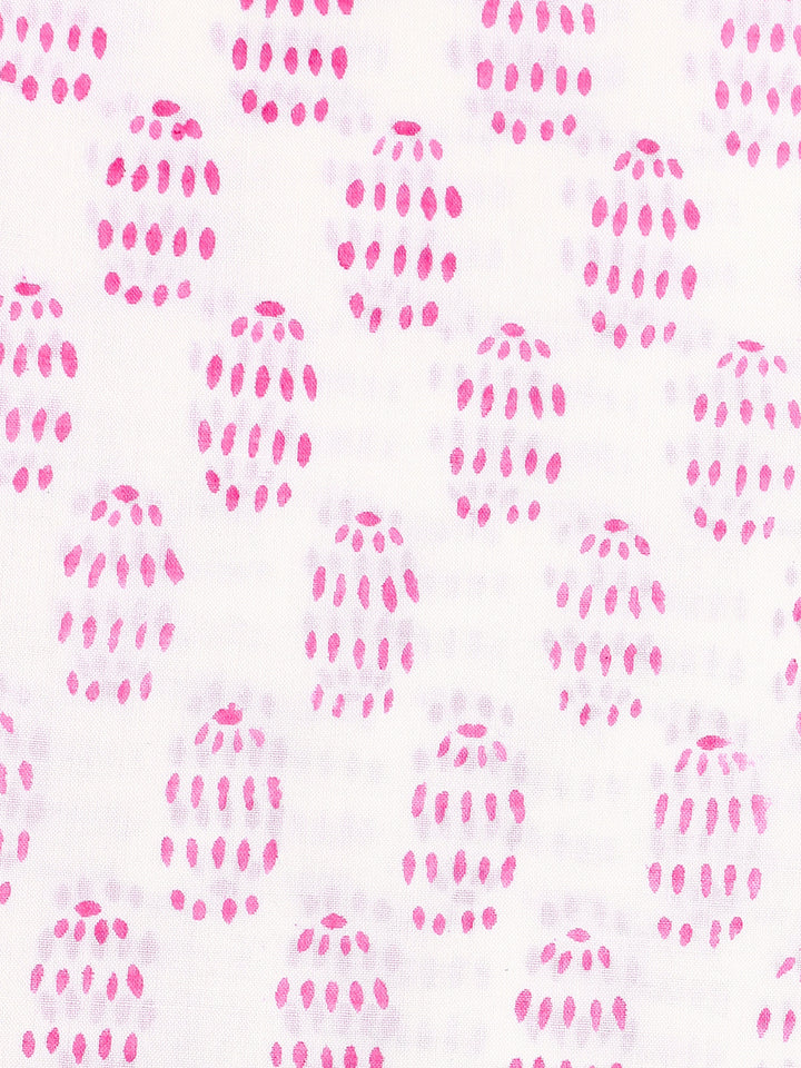 White Floral Printed Cotton Dress Material With Dupatta