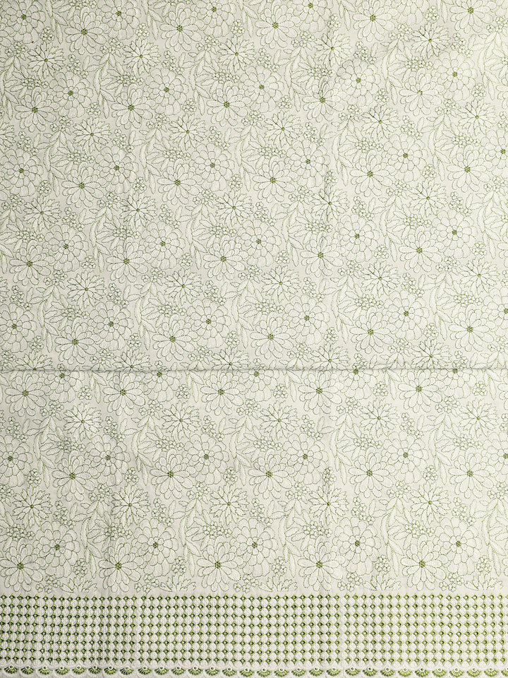 White Floral Printed Cotton Dress Material With Dupatta