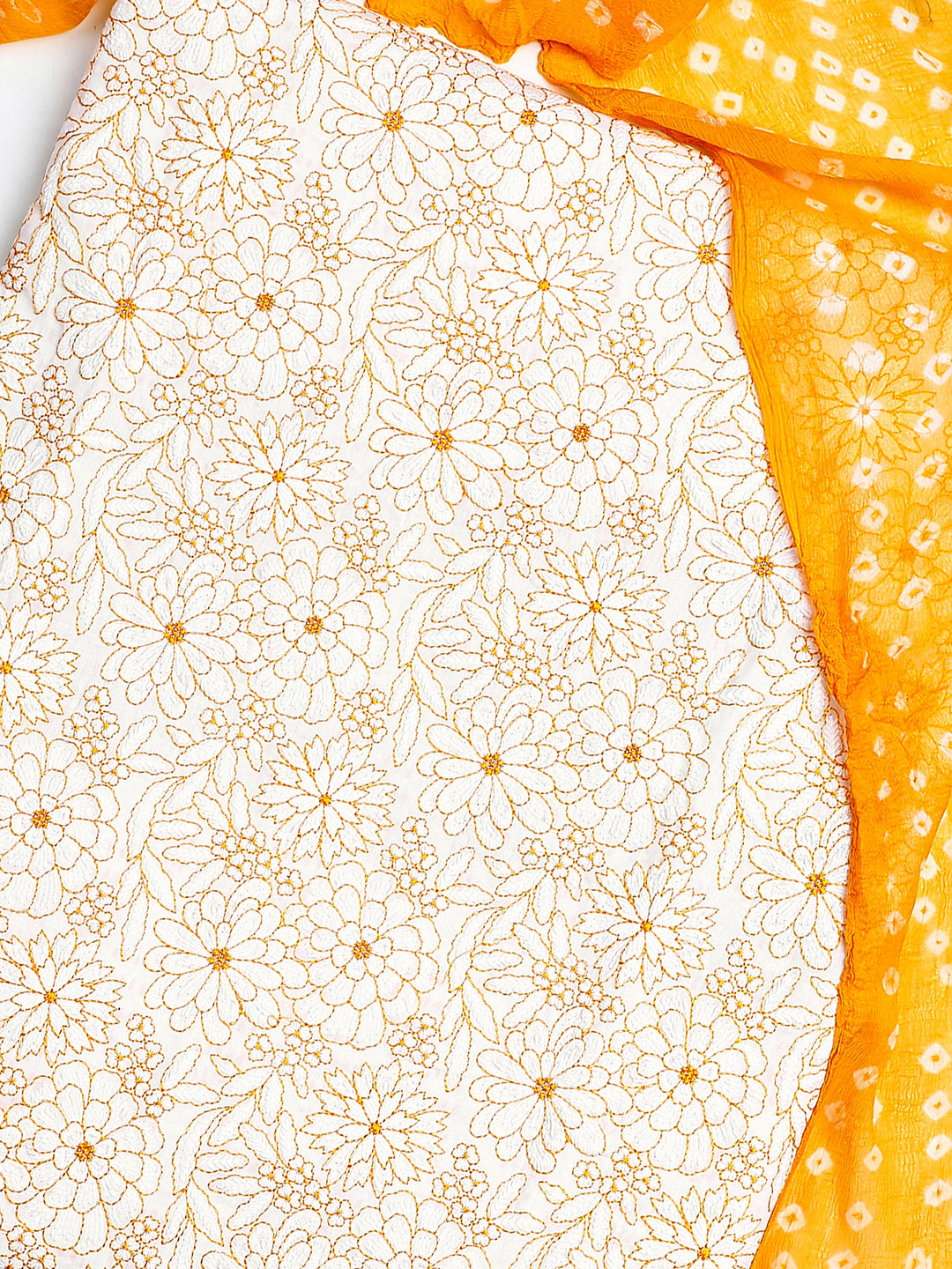 White Floral Printed Cotton Dress Material With Dupatta