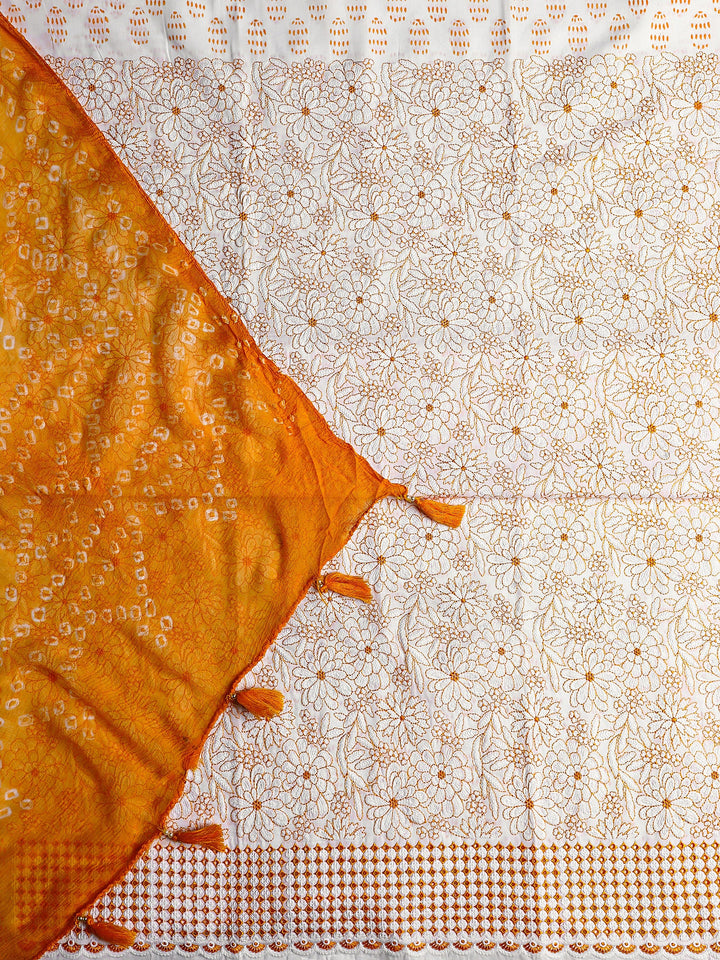 White Floral Printed Cotton Dress Material With Dupatta