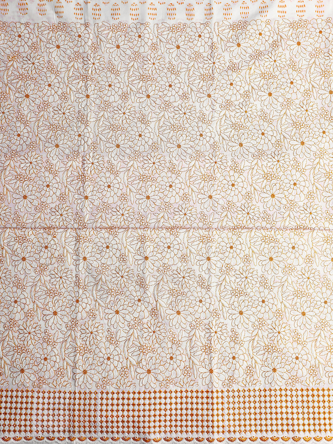 White Floral Printed Cotton Dress Material With Dupatta