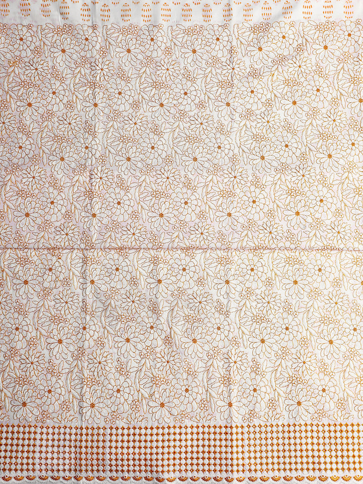 White Floral Printed Cotton Dress Material With Dupatta