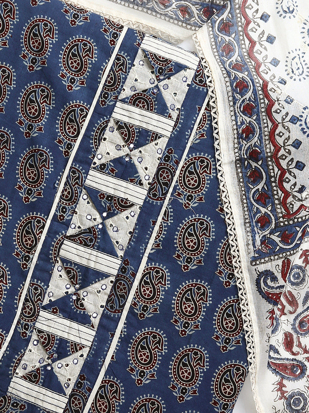 Navy Blue Paisley Printed Dress Material With Dupatta