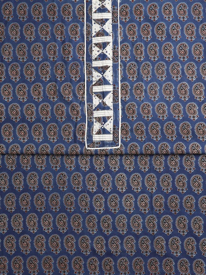 Navy Blue Paisley Printed Dress Material With Dupatta