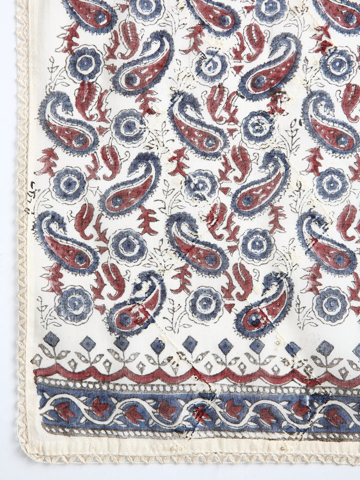 Navy Blue Paisley Printed Dress Material With Dupatta