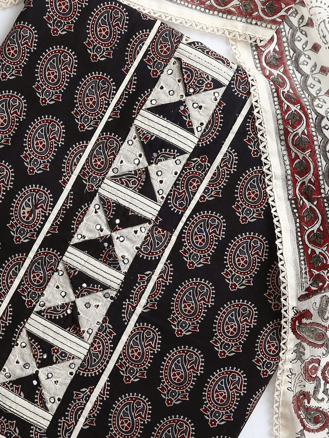 Black Ethnic Motifs Printed Dress Material With Dupatta