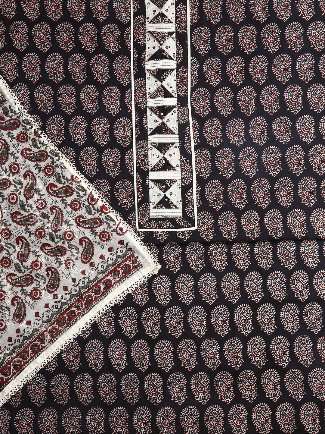Black Ethnic Motifs Printed Dress Material With Dupatta