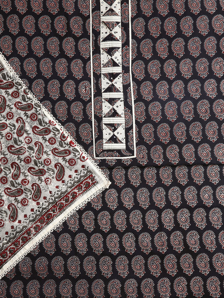 Black Ethnic Motifs Printed Dress Material With Dupatta