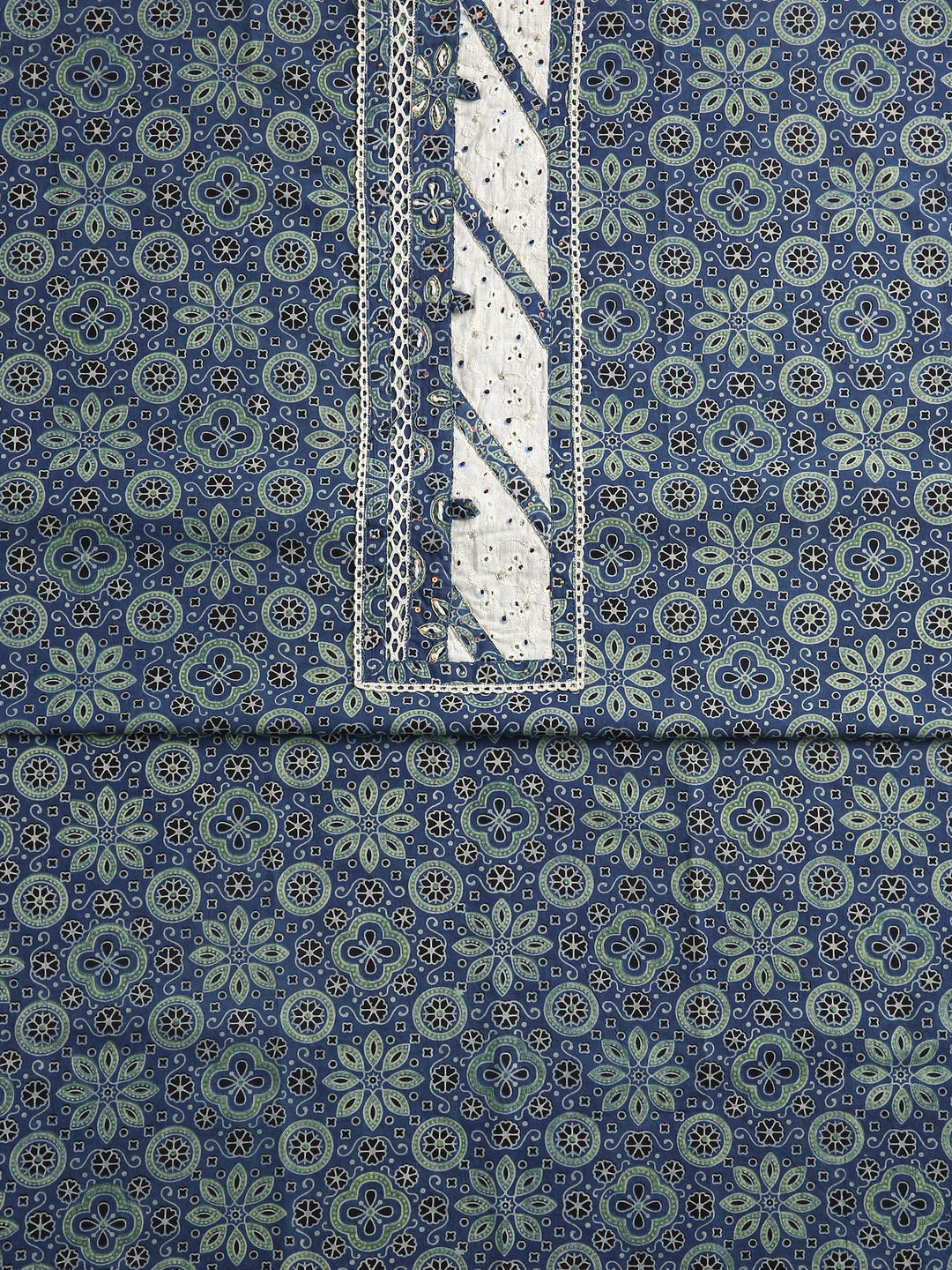 Blue Floral Printed Dress Material With Dupatta