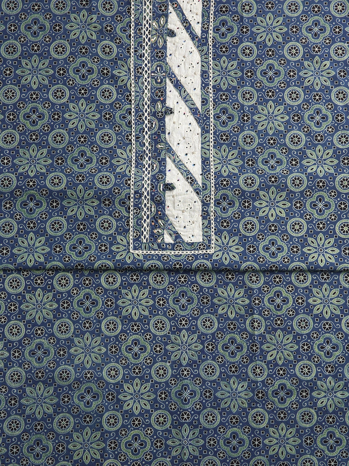 Blue Floral Printed Dress Material With Dupatta