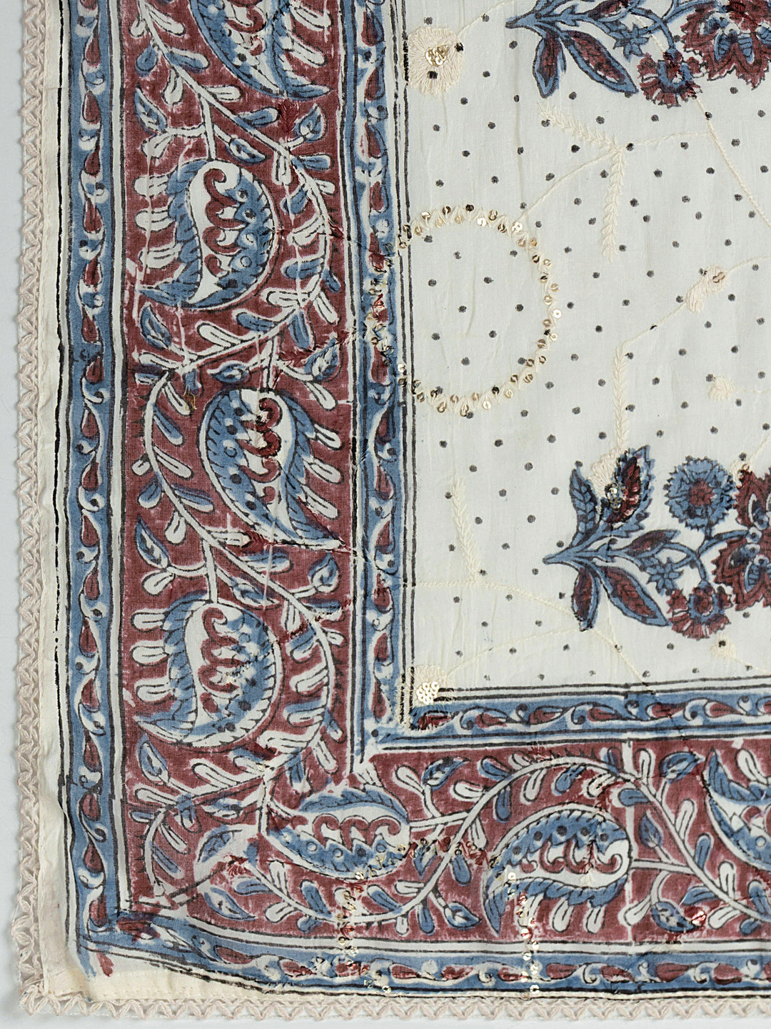 Red Floral Printed Cotton Dress Material With Dupatta