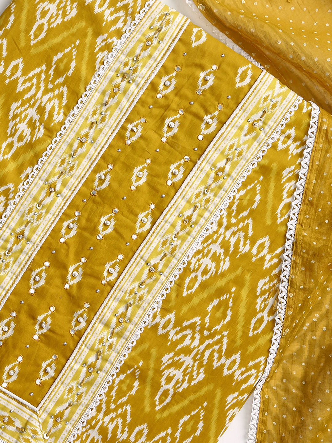 Yellow Ethnic Motif Printed Dress Material With Dupatta