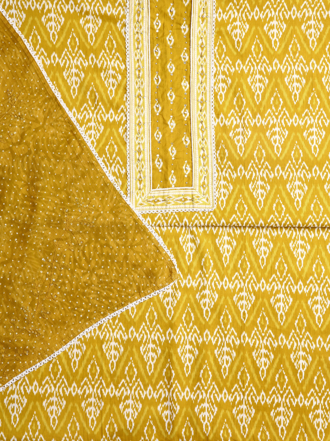 Yellow Ethnic Motif Printed Dress Material With Dupatta