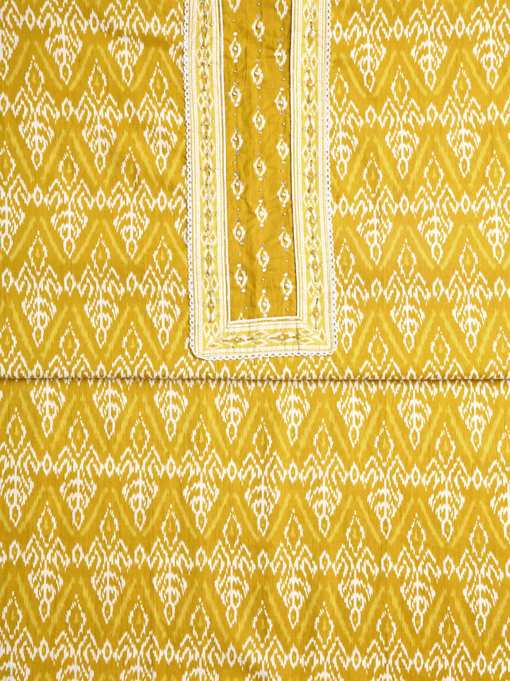 Yellow Ethnic Motif Printed Dress Material With Dupatta