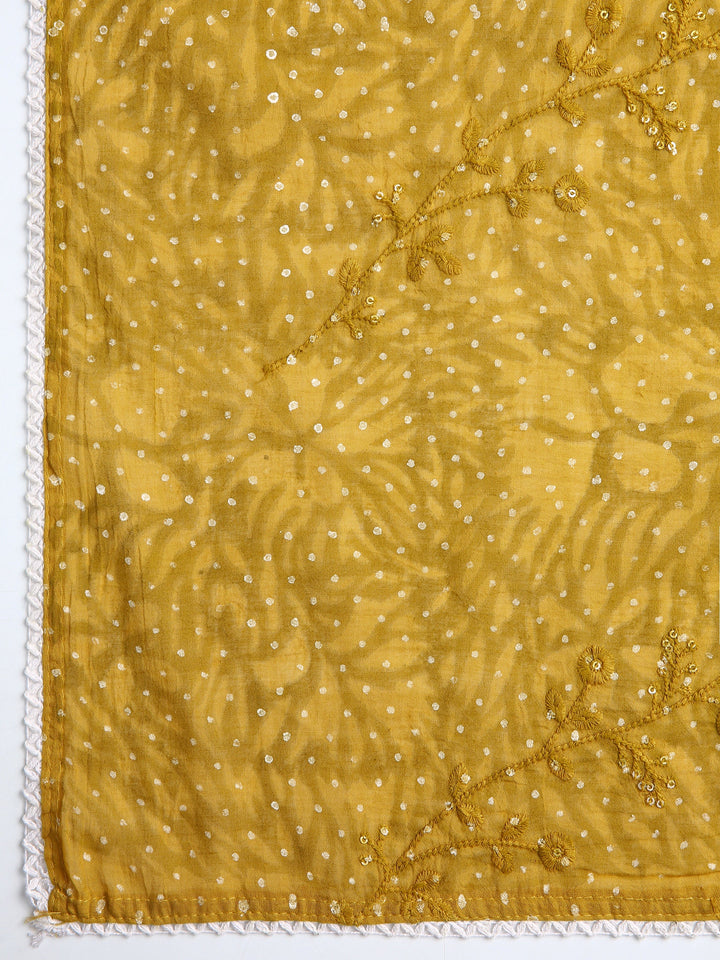 Yellow Ethnic Motif Printed Dress Material With Dupatta