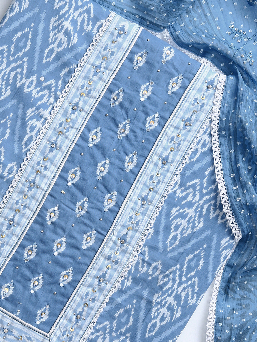 Blue Ethnic Motif Printed Dress Material With Dupatta