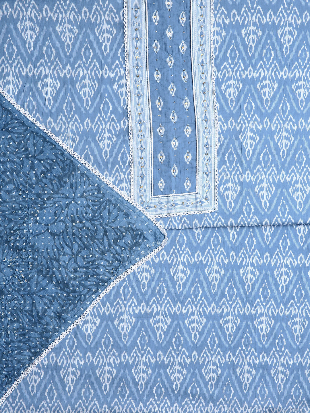 Blue Ethnic Motif Printed Dress Material With Dupatta