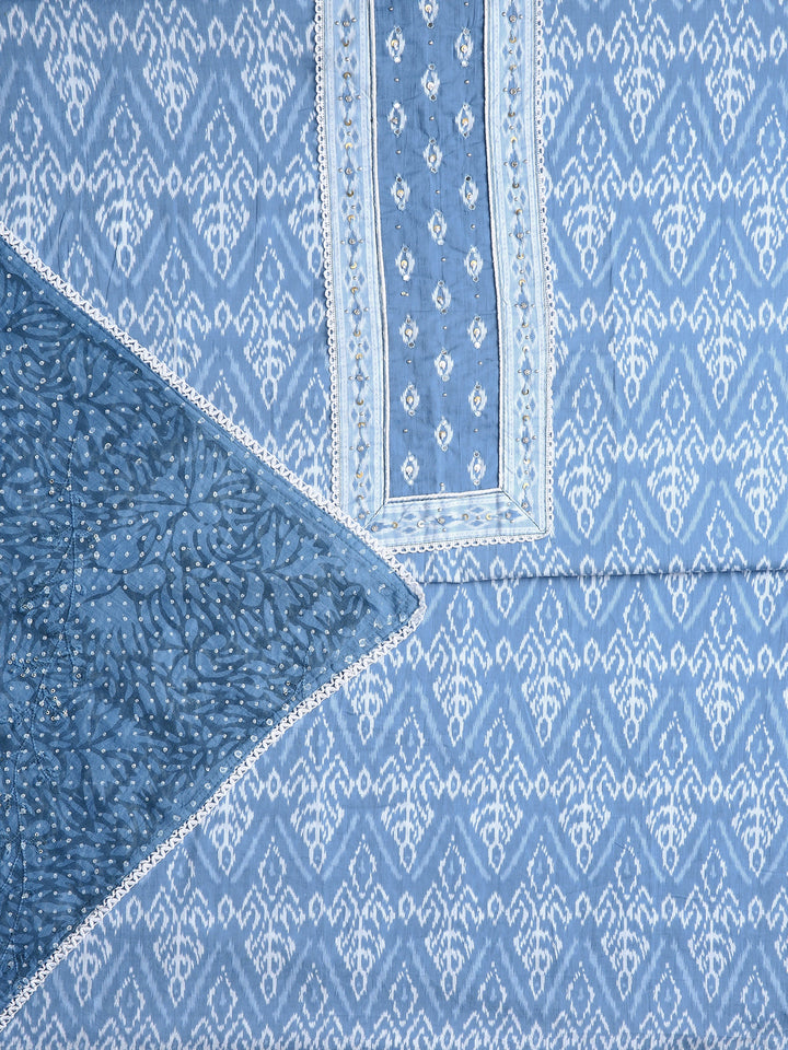 Blue Ethnic Motif Printed Dress Material With Dupatta