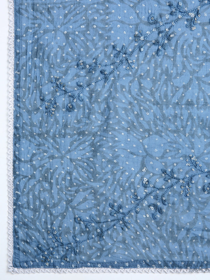 Blue Ethnic Motif Printed Dress Material With Dupatta