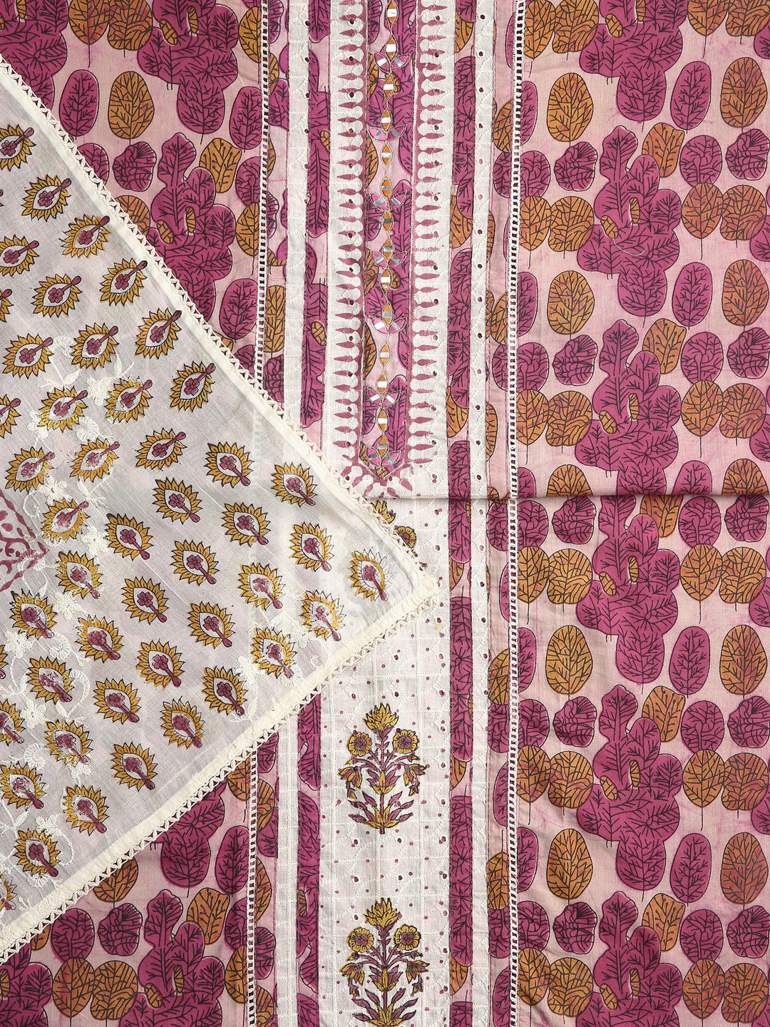 Pink Floral Printed Dress Material With Dupatta
