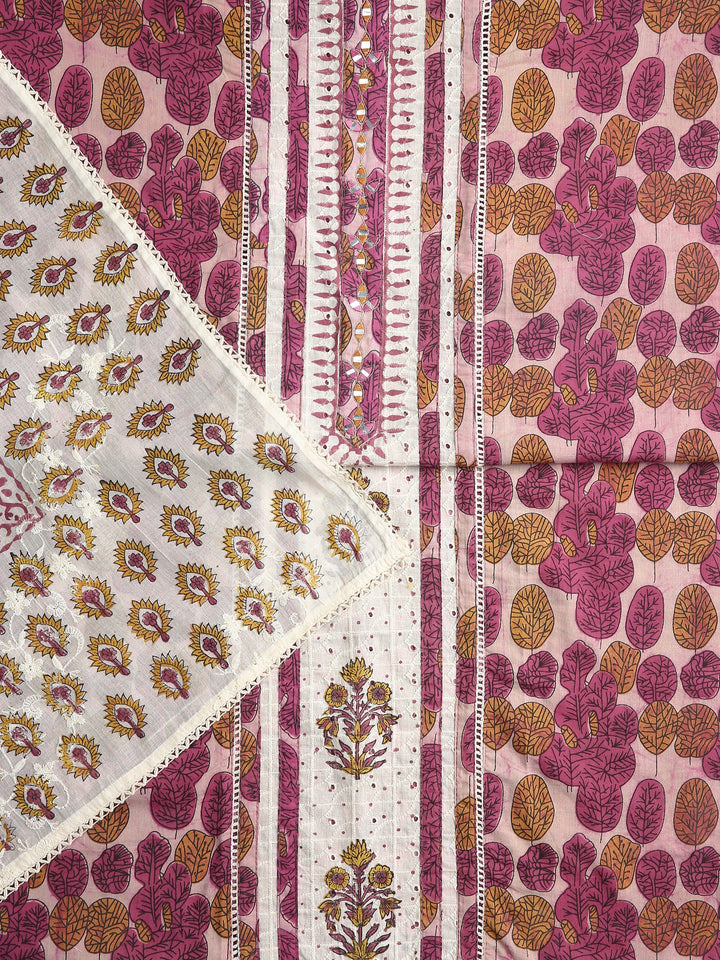 Pink Floral Printed Dress Material With Dupatta