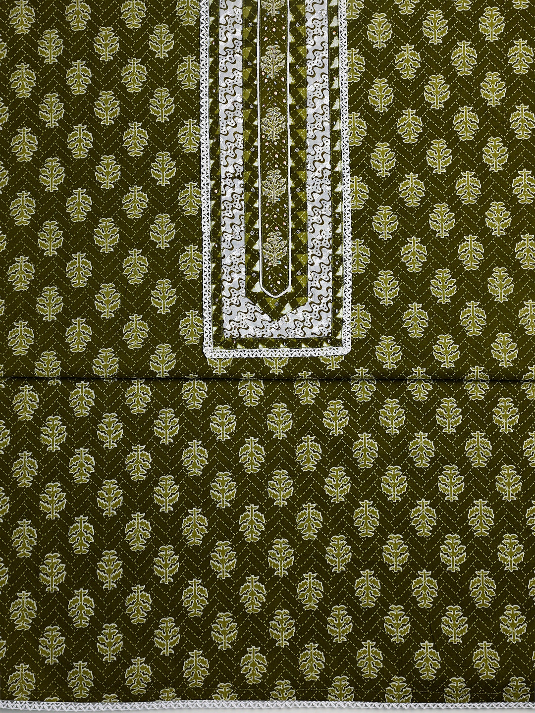 Green Floral Printed Cotton Dress Material With Dupatta