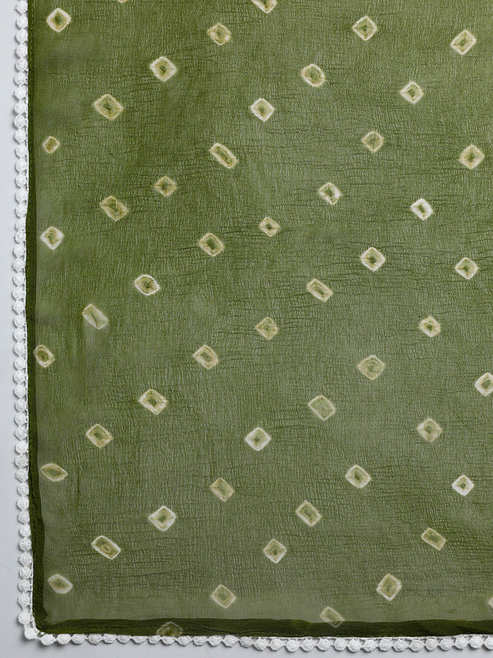 Green Floral Printed Cotton Dress Material With Dupatta