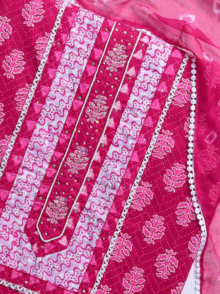 Pink Floral Printed Dress Material With Dupatta