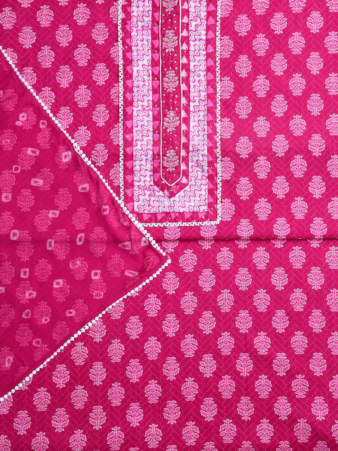 Pink Floral Printed Dress Material With Dupatta