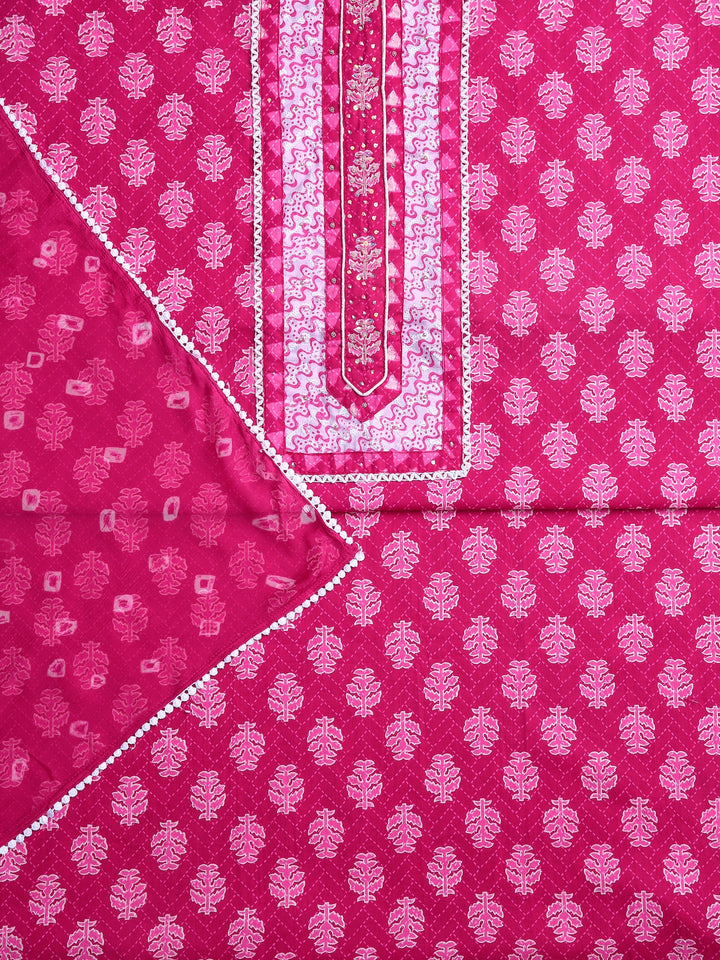 Pink Floral Printed Dress Material With Dupatta