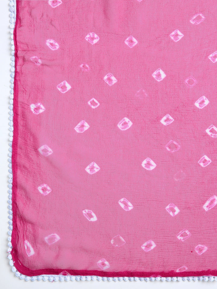 Pink Floral Printed Dress Material With Dupatta