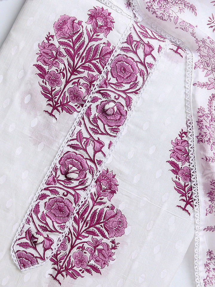 Off White Floral Printed Dress Material With Dupatta