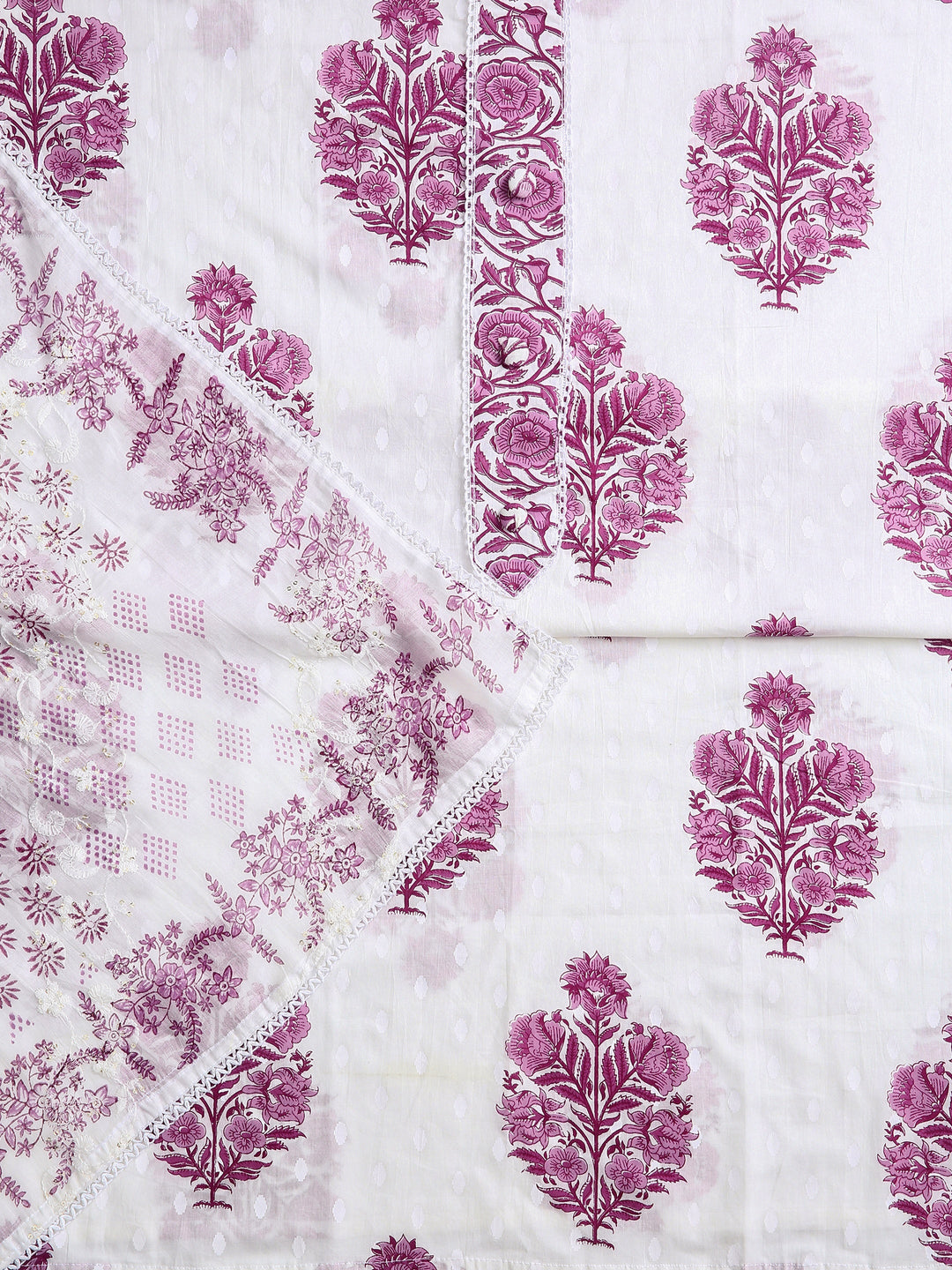 Off White Floral Printed Dress Material With Dupatta