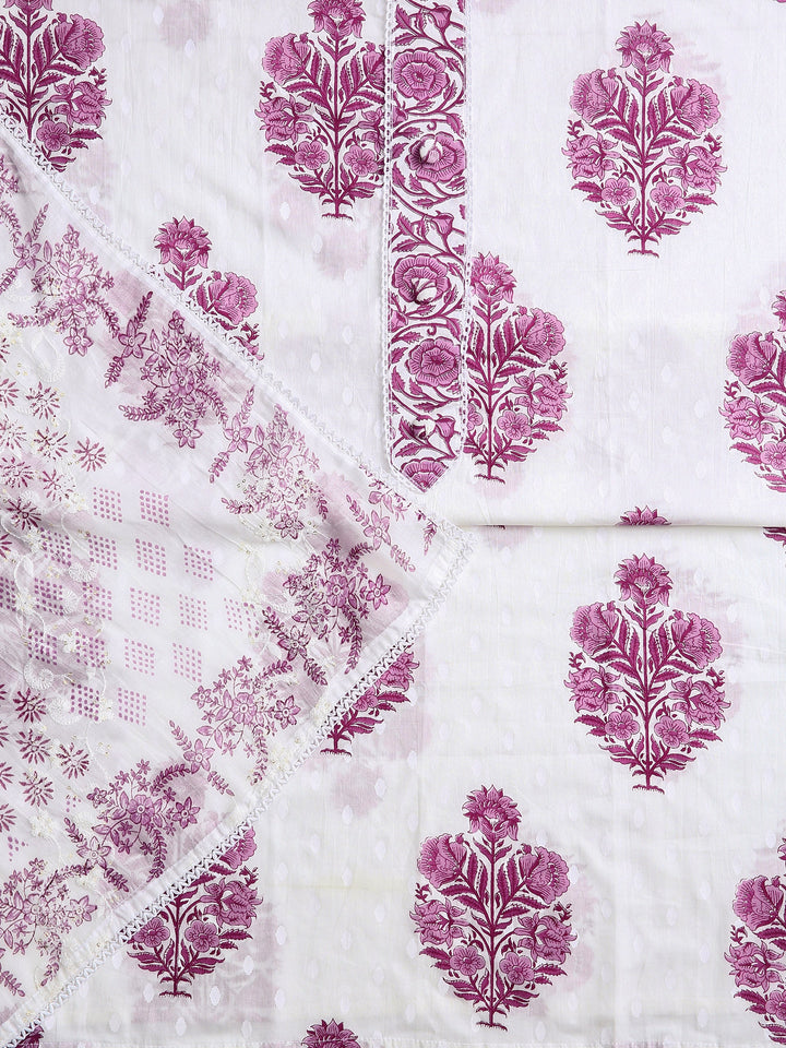 Off White Floral Printed Dress Material With Dupatta