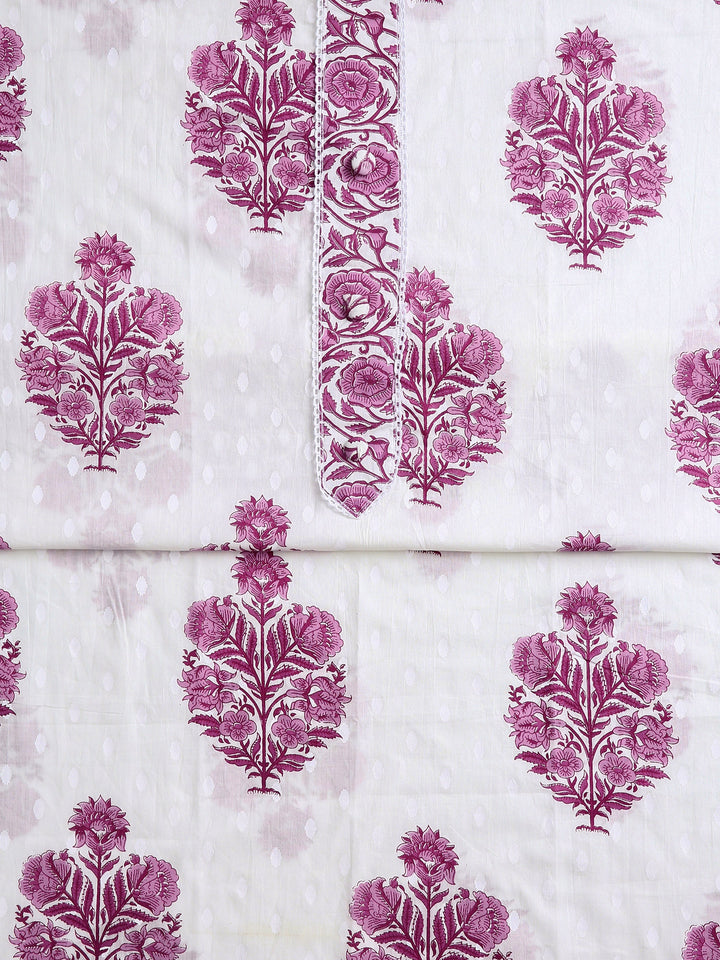 Off White Floral Printed Dress Material With Dupatta