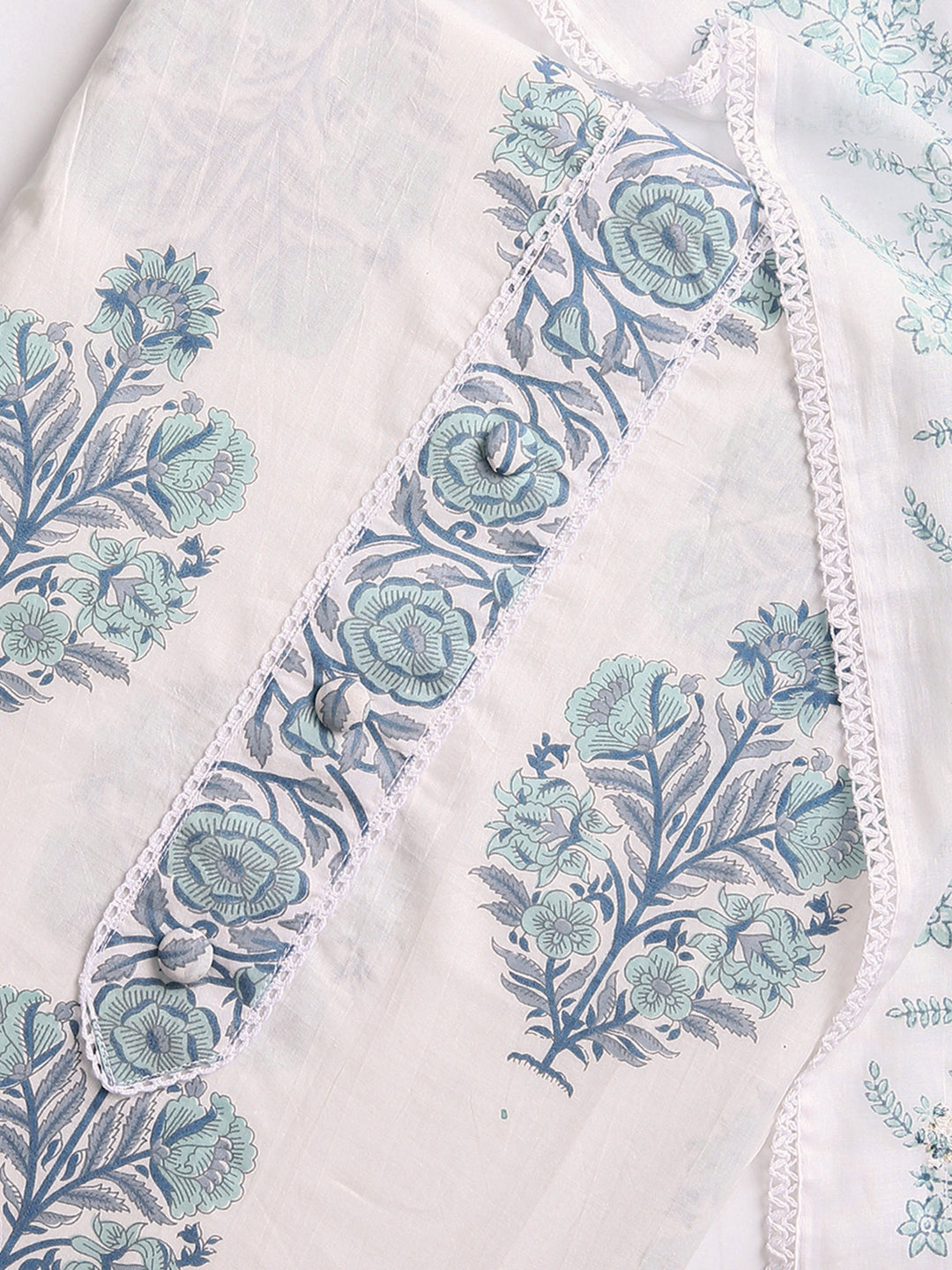 Off White Floral Printed Dress Material With Dupatta