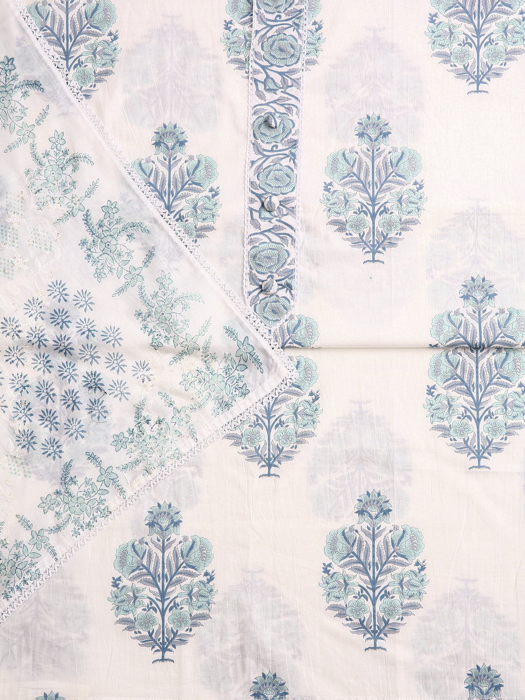 Off White Floral Printed Dress Material With Dupatta