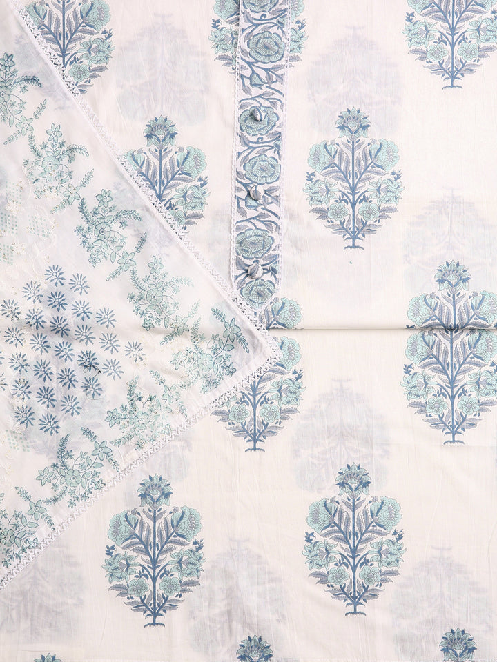 Off White Floral Printed Dress Material With Dupatta