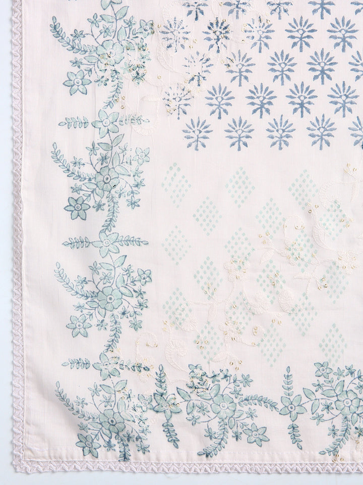 Off White Floral Printed Dress Material With Dupatta
