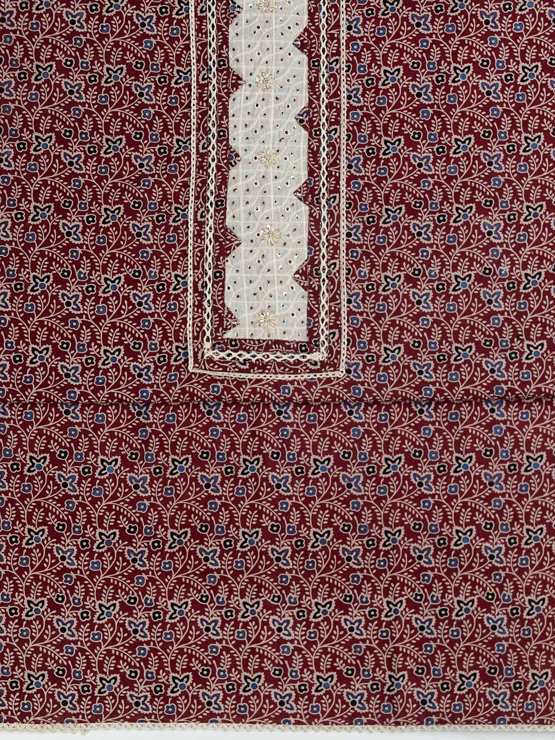 Red Floral Printed Cotton Dress Material With Dupatta