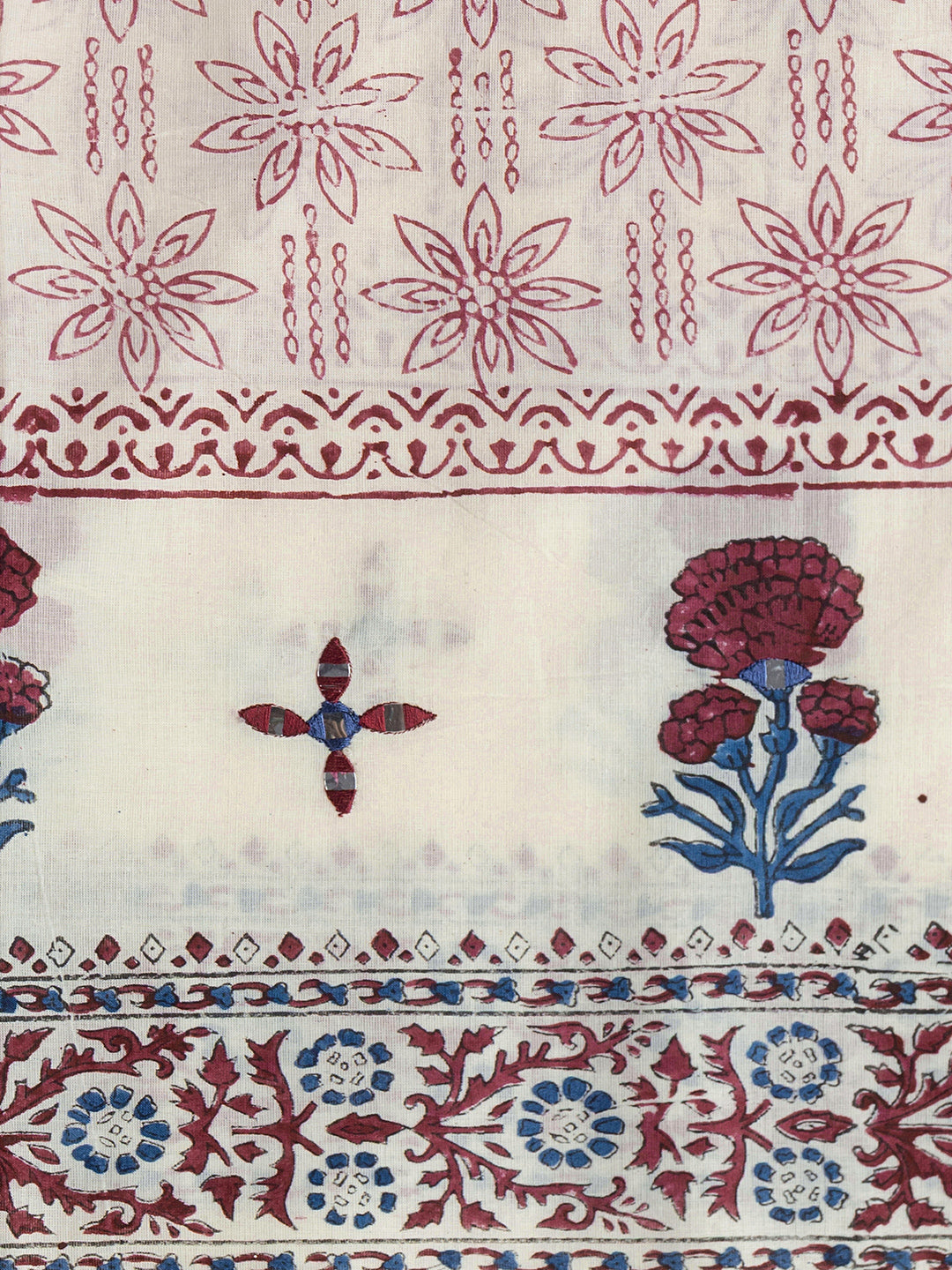 Red Floral Printed Cotton Dress Material With Dupatta