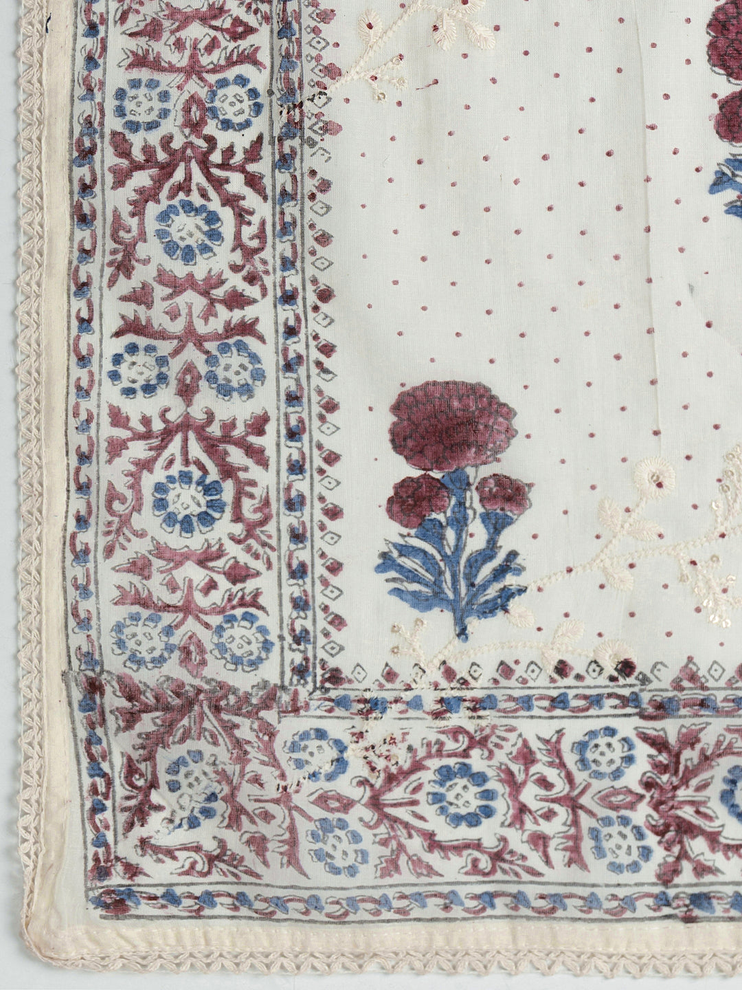 Red Floral Printed Cotton Dress Material With Dupatta