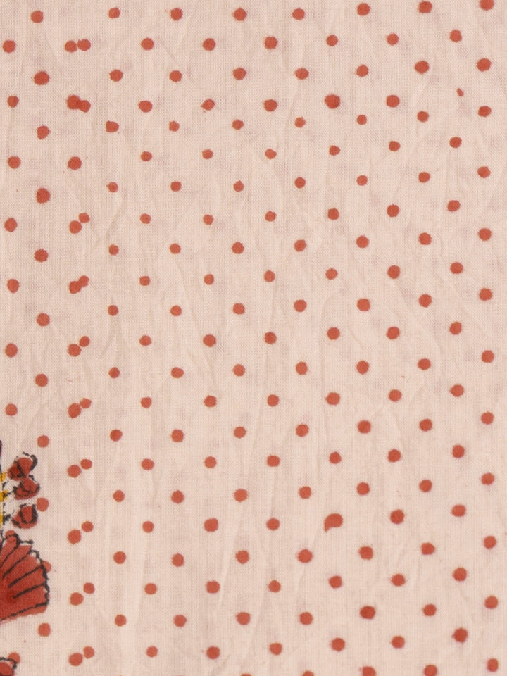 Peach Floral Printed Cotton Dress Material With Dupatta