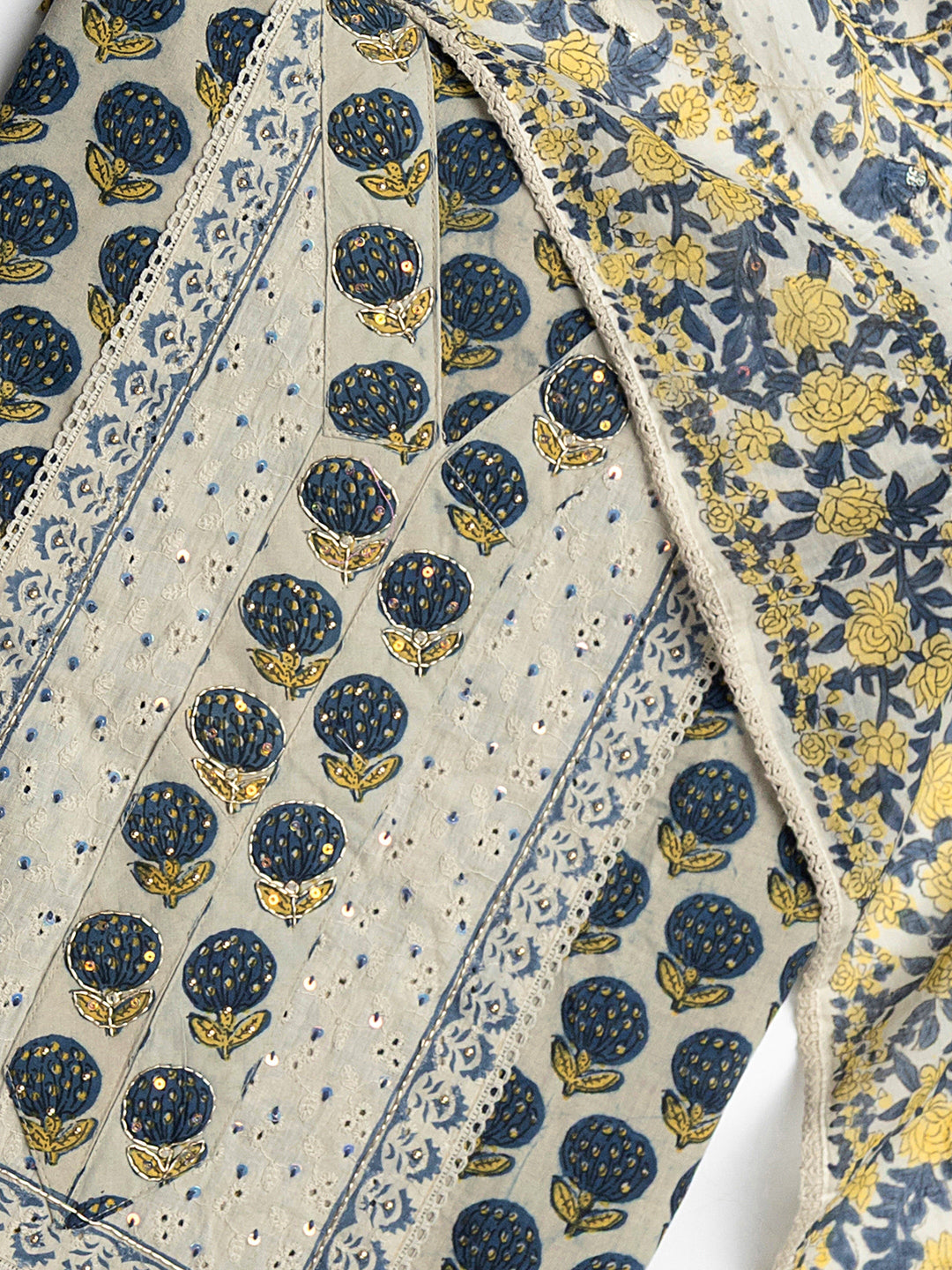 Off White Floral Printed Cotton Dress Material With Dupatta